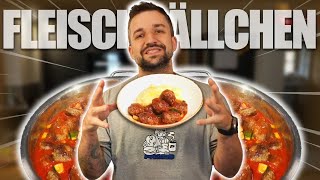 Hackbällchen in Tomatensauce – Perfekt für Meal Prep! Mit Polenta & Zucchini